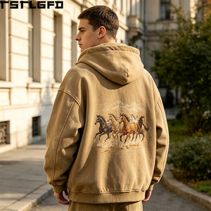 Oem Odm Sweat à capuche zippé épais, style streetwear, avec rivets, clouté, effet délavé à l'acide et vieilli, coupe oversize, vente en gros - Product Image 3