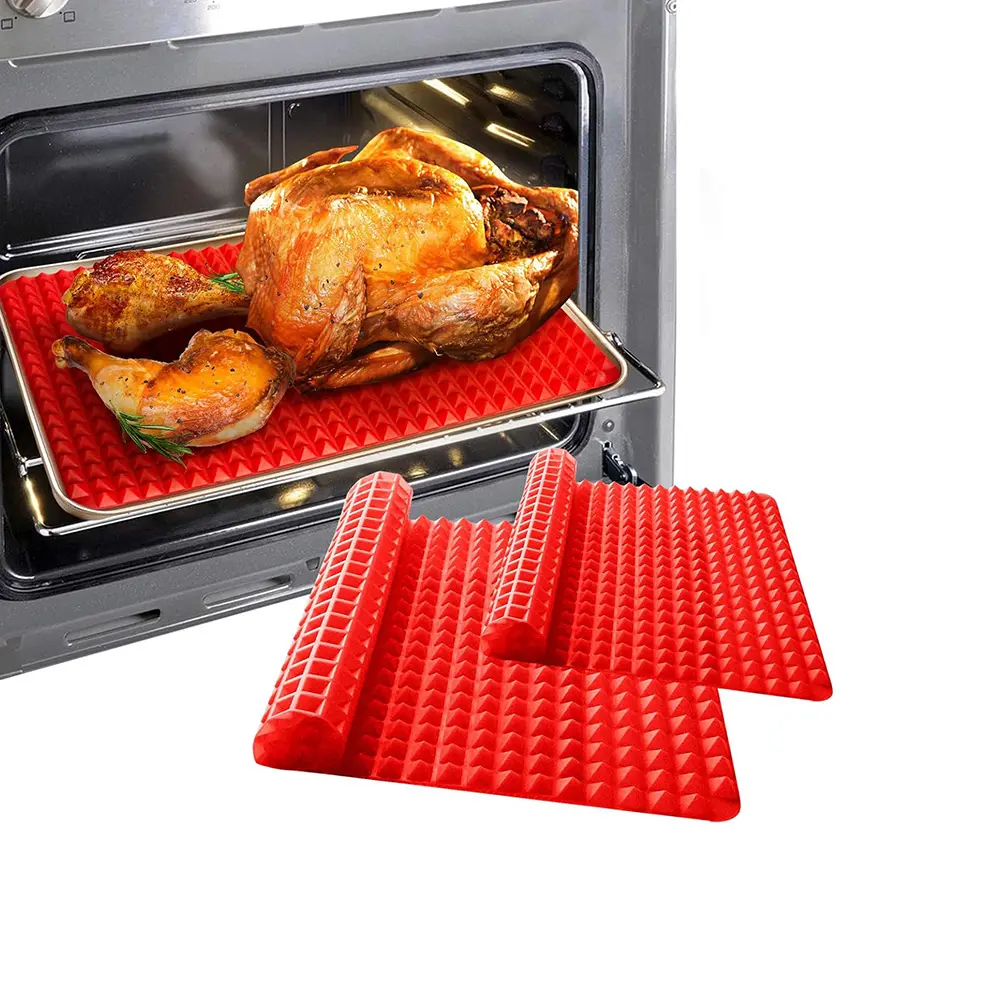 Anti-Aanbakvormen Magnetron Bacon Cooker Vet Reducerende Plaat Rode Bbq Grill Mat Bakbenodigdheden Piramide Siliconen Bakmat