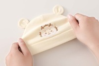 Bonnet en coton de classe A pour nouveau-né, double couche, avec oreilles 3D, broderie vache de dessin animé, doux, pour bébé, hiver, 0-3 mois