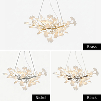 Modelo de diseñador Rama floral Gran comedor Sala de estar Hoja de cerámica de metal Led Suministro al por mayor de gama alta Gingko Chandelier B