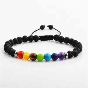 Hot Selling High Quality Stainless Steel Macrame Lava Stone Chakra Bracelet