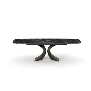 Table à manger extensible en céramique Donatello, noire avec veines blanches, base en métal, usage intérieur - Product Image 3