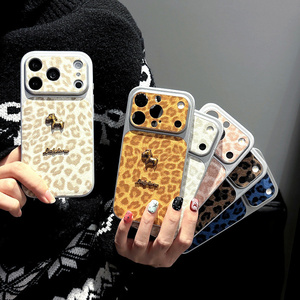 Funda de Cuero con Patrón de Leopardo Brillante para Teléfono Móvil iPhone 17 16 15 14Pro Max, Cubierta Trasera Original Convertible con Textura de Lino - Product Image 1