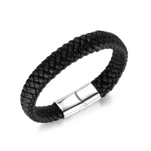 Oem Jewelry Factory Stainless Steel Leather Bracelet Wholesale New Simple Braided Charms Leather Bracelet