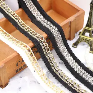 Deepeel LA056 2.3/3cm DIY 의류 재봉 액세서리 장식 골드 실버 체인 웨빙 직조 레이스 - Product Image 1