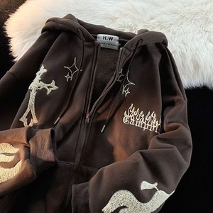 Felpe con Cappuccio Ricamate Goth da <span class=keywords><strong>Uomo</strong></span>, Stile High Street Harajuku Retrò Hip Hop, con Zip, Vestibilità Larga <span class=keywords><strong>Casual</strong></span>, Abbigliamento Y2K - Product Image 4