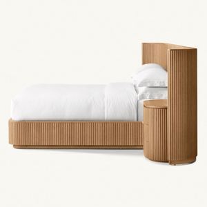 Juego de Muebles de Dormitorio de Lujo Moderno Clásico Americano con Cama King Size de Madera de Roble Macizo, Cama Tapizada con Mesitas de Noche Integradas - Product Image 4