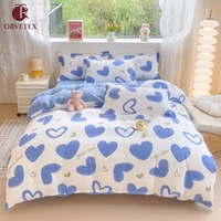 Housse de couette rayée lavée à motif cœur mignon Orvetex, ensemble de couette pour hôtel et maison