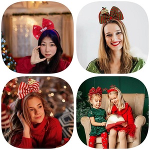 Serre-tête de Noël personnalisable écologique avec nœud à paillettes pour bonhomme de neige, décorations en plastique et tissu non tissé - Product Image 5