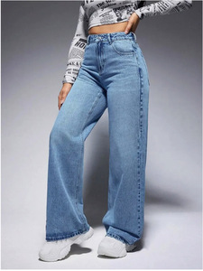 Jeans pour femmes haut de gamme taille moyenne <span class=keywords><strong>bleu</strong></span> <span class=keywords><strong>marine</strong></span> à jambes larges avec confort extensible pour les déplacements au bureau et les affaires décontractées - Product Image 4