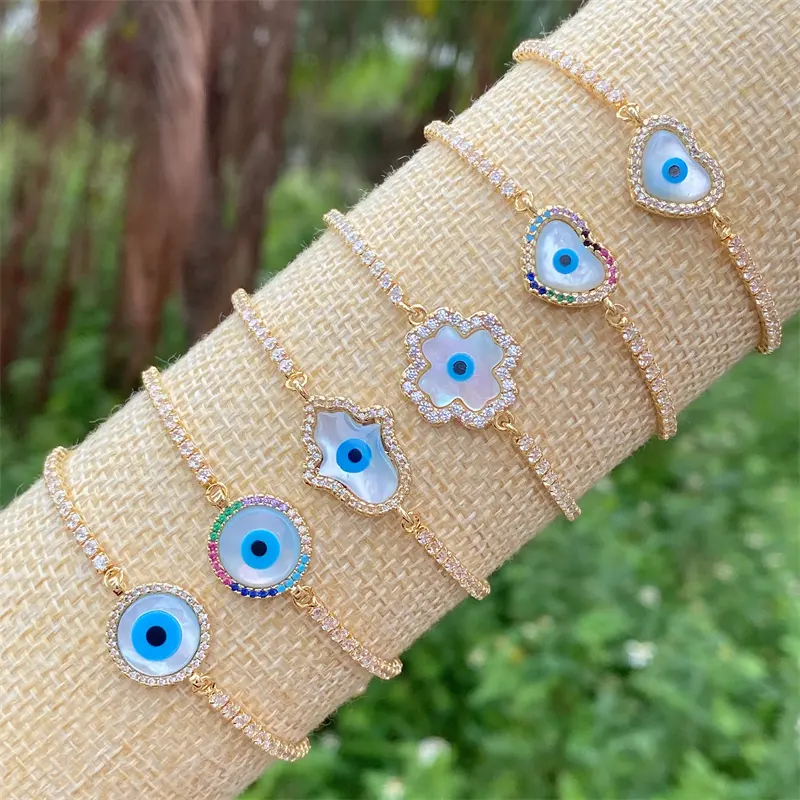 2023 Fashion newest gold shell evil eyes connector bracciale jewelry lucky blue eye shell charm bracciali per le donne