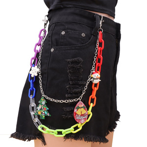 Chaîne de pantalon de Noël pour femme, chaîne de taille en plastique, accessoire de festival Hip Hop, pendentif flocon de neige et sapin de Noël, double anneau - Product Image 1