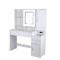 Miroir mobile blanc haute performance avec éclairage et 3 modes de couleur, coiffeuse avec tiroirs pour chambre à coucher