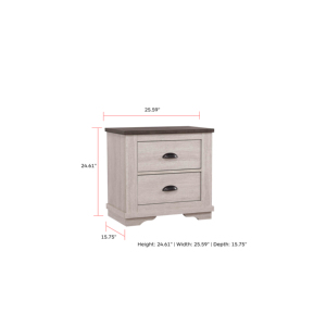 Contemporary Two Drawer Nightstand <b>Bedside</b> <b>Cabinet</b> Wooden Rustic Chalk Gray Color - Product Image 4