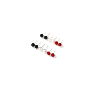 Ensemble de 12 paires de boucles d'oreilles en perles, acier inoxydable, bijoux tendance pour femmes, mélange de couleurs noir, blanc, rouge, style minimaliste, à porter au quotidien - Product Image 1