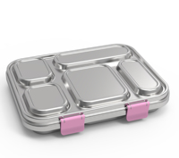 Boîte à bento en acier inoxydable, compatible lave-vaisselle, avec couvercle en silicone anti-fuite, pour enfant, 5 compartiments, compatible lave-vaisselle