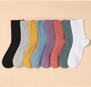 High Quality Custom Cotton Double Needles Soft Custom Logo Socks Knitted Custom Made Women Socks