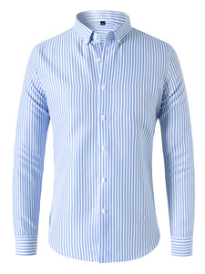 Camisa de Vestir Formal para Hombre, Corte Entallado, Manga Larga, Tela Dobby <span class=keywords><strong>con</strong></span> Rayas Verticales, 100% Poliéster - Product Image 5