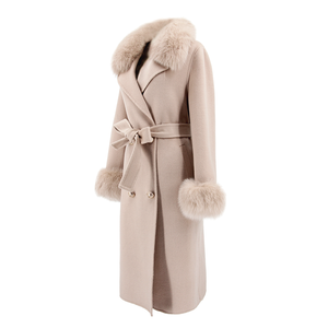 QIUCHEN QC19054 Veste en cachemire d'agneau de luxe décontractée pour l'hiver, col en vraie fourrure de renard, <span class=keywords><strong>manteau</strong></span> en laine pour <span class=keywords><strong>femme</strong></span>, <span class=keywords><strong>Black</strong></span> <span class=keywords><strong>Friday</strong></span> - Product Image 2
