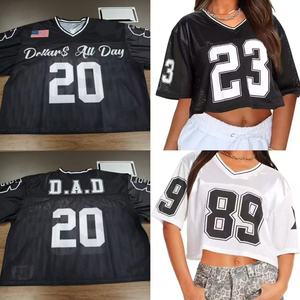 Chemises de Football recadrées pour femmes personnalisées pures Y2k numéro graphique t-shirts surdimensionnés col en V demi manches maille maillot de Football t-shirt hauts - Product Image 2