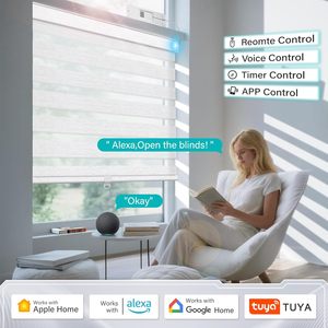 Persianas Enrollables Eléctricas Impermeables Integradas Modernas Horizontales de Tela Lisa Transparente con Diseño Zebra Pequeño, Opacas, para Ventanas Francesas, con Baterí<span class=keywords><strong>a</strong></span> de Litio - Product Image 2