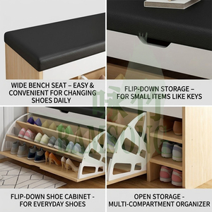 Banco <span class=keywords><strong>zapatero</strong></span> arqueado con soporte reforzado abatible, estilo nórdico moderno, banco de almacenamiento para pasillo, para exhibir zapatos y artículos diversos - Product Image 3