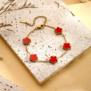 Pulsera <span class=keywords><strong>de</strong></span> <span class=keywords><strong>Acero</strong></span> <span class=keywords><strong>Inoxidable</strong></span> con Cinco Tréboles para Mujer, Estilo INS, <span class=keywords><strong>de</strong></span> Lujo, en <span class=keywords><strong>Acero</strong></span> Titanio - Product Image 3
