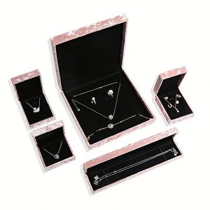 Caja de Joyería de Terciopelo para Pendientes, Pulseras, Collares y Anillos, Nuevo Diseño, Color Rosa - Product Image 3