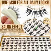 Kit d'extension de cils DIY en gros, cils individuels en grappe effet wispy et volumineux, marque privée, pour application autonome