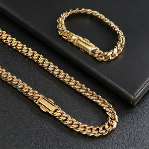 सोने की प्लेटेड स्टेनलेस स्टील चेन हार 12 मिमी हिप-हॉप क्यूबन स्टेनलेस स्टील हार - Product Image 6