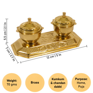 Contenedor Decorativo de Latón Puro Hecho a Mano para Dos Kumkum Dabbi, Ideal para Almacenamiento de Haldi y Kumkum - Product Image 6