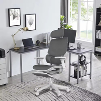Chaise de bureau de direction ergonomique JR RACING JRMC-1GY moderne avec dossier en maille, soutien lombaire et repose-pieds, réglable en hauteur