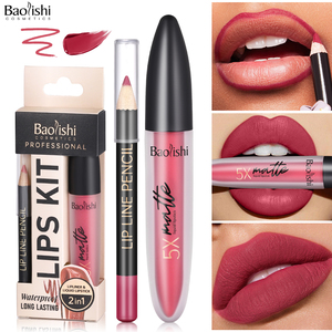 <span class=keywords><strong>BAOLISHI</strong></span> Venta de fábrica 2 en 1 Copa antiadherente Lápiz labial Delineador de labios Impermeable y sin decoloración Brillo de labios mate Juego de lápiz labial mate - Product Image 1