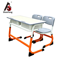 Fournisseur de mobilier scolaire, bureaux pour deux élèves, réglables en hauteur manuellement, et chaises en plastique PE avec pieds en métal, OEM/ODM