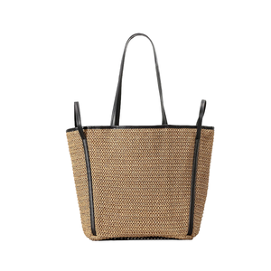 <span class=keywords><strong>Borsa</strong></span> da spiaggia in paglia polinesiana con manici a cestello francese chiusura aperta fodera in poliestere portatile in pelle naturale <span class=keywords><strong>mare</strong></span> nero - Product Image 6
