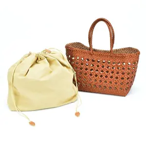 Bolso de mano de cuero tejido marrón para mujer, bolso de compras de playa ahuecado, bolsos de mano de cuero trenzado