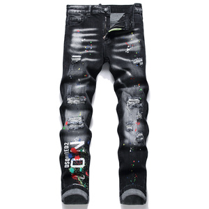 Molatura bianca, stampa e tintura, Slim Fit, piedi elastici neri <span class=keywords><strong>Jeans</strong></span> da <span class=keywords><strong>uomo</strong></span> - Product Image 1