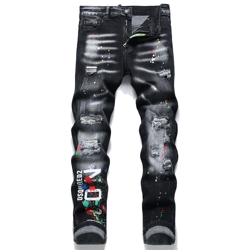 Men's Black White Jeans High Street Fashion Denim