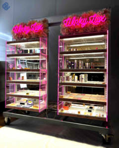 Présentoir de maquillage en métal moderne personnalisé pliable rotatif avec éclairage comptoir de parfum étagère en verre vitrine en acrylique - Product Image 2