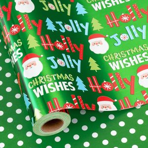 Green Christmas Wrapping Paper 17 In X 33 Ft Reversible Santa Polka Dot Holiday Gift <b>Wrap</b> - Product Image 1