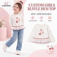 T-shirt à manches longues pour filles, imprimé cupcakes et pois, avec ourlet à volants, pour tout-petits et enfants, fournisseur en gros OEM ODM