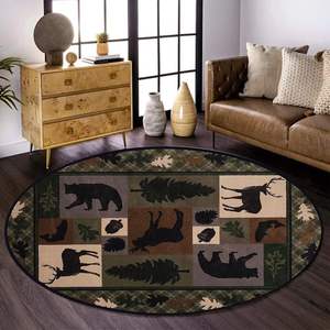 Alfombra Redonda Wan Xinlong Estilo Rústico con Lindos Animales y Patrón de Bosque para Sala de Estar, Dormitorio, Sofá, Resistente a las Manchas - Product Image 2