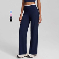 Pantalon de yoga droit personnalisé pour femme, séchage rapide, color-block, coupe large, contrôle du ventre, respirant, pour la course et la gym