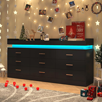Commode moderne européenne à 9 tiroirs avec bandes lumineuses LED et Bluetooth pour le rangement du salon et de la chambre