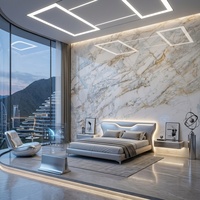 Dalle de marbre naturel Calacatta Gold poli, étanche, de fabrication européenne, sur mesure pour les comptoirs de hall d'hôtel et de réception de villa