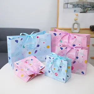 Nette rosa blaue Papier verpackungs taschen Neugeborener erster Geburtstag Baby party Kinder party Geschenke Beute tasche
