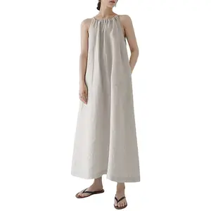 Wholesale clothing manufacture casual custom elegant maxi summer pockets plain organic cotton pullover dress