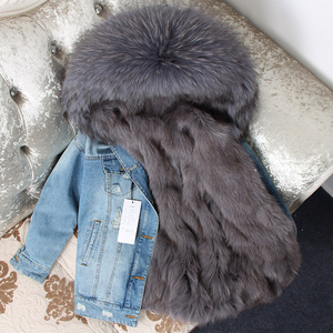 Giacca di Jeans da Donna con Vera Pelliccia di Volpe Parka Lungo con Cappuccio Grande Cappotti Invernali da Donna Taglie Forti Parka di Jeans con Volpe - Product Image 3