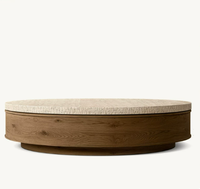 Table basse de style Wabi-sabi américain, plateau rond en travertin, base en bois massif, taille personnalisée, pour la maison, l'appartement, le salon