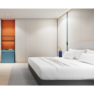 Ensemble de meubles de chambre à coucher d'hôtellerie moderne, cadre de lit en bois à profil bas, table de chevet, hôtel 5 étoiles haut de gamme, appartement - Product Image 4